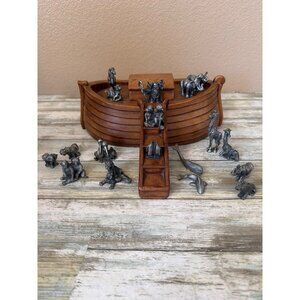 Hudson Pewter Noah’s Ark Set 1981 Wood Ark w/Noah and 11 Pairs of Pewter Animals